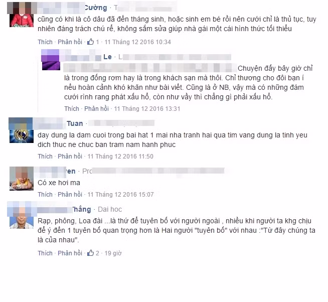 Loạt ảnh được lan truyền kèm theo câu chuyện "một túp lều tranh, hai trái tim vàng" khiến nhiều bạn trẻ tin rằng giữa đời sống đề cao giá trị vật chất như ngày nay vẫn có những đám cưới "tối giản" và những mối tình không màng gia thế, của cải... Nhìn khung cảnh căn nhà mái ngói cũ kỹ được mô tả là nhà chú rể, nhiều dân mạng còn băn khoăn, thắc mắc về lý do vì sao chàng trai đó "vẫn lấy được vợ" và vì sao cô dâu xinh đẹp, trẻ trung lại đồng ý về một nhà chồng có vẻ nghèo khổ như vậy. Thậm chí có người còn bình phẩm, cho rằng do cặp đôi này "ăn cơm trước kẻng" nên mới chấp nhận tổ chức một đám cưới đơn sơ như vậy.