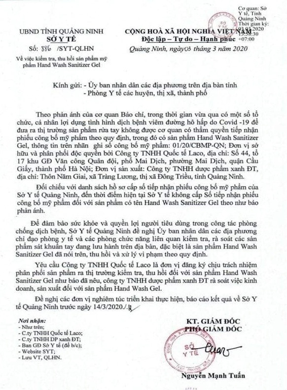 Vi sao gel rua tay Hand Wash do Cong ty TNHH Quoc te Laco bi thu hoi?-Hinh-2