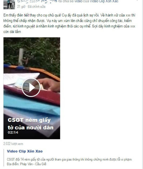 xon xao clip CSGT Ha Noi nem giay to cua nguoi dan