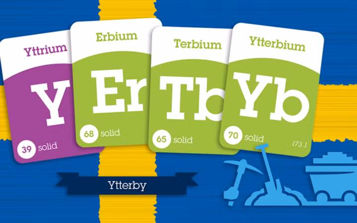 4 nguyên tố hóa học đã được đặt theo tên ngôi làng Ytterby là: Yttrium (Y), Erbium (Er), Terbium (Tb), and Ytterbium (Yb)