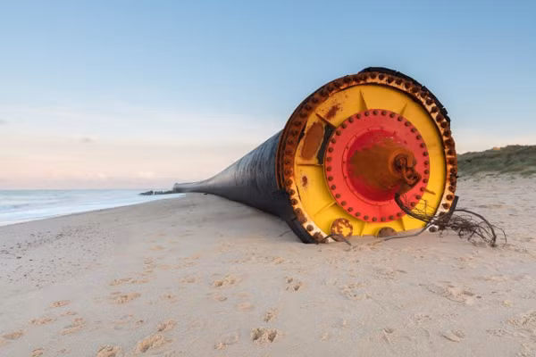 Đường ống khổng lồ có đường kính lên đến 2m từng trôi dạt vào bờ biển Norfolk tại Anh. Đường ống này dài tới 500 m.