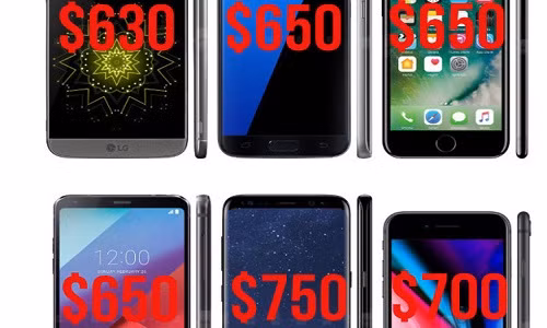 Giá bán trung bình của smartphone đang tăng dần qua từng năm, theo thứ tự (từ trái sang): LG, Samsung và Apple.