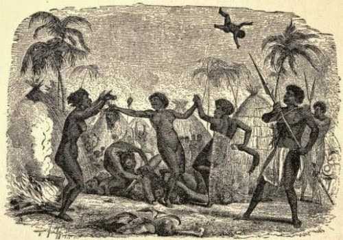 Ảnh minh họa "Bữa tiệc khủng khiếp của nhóm ăn thịt người" trong cuốn sách Stanley’s Travels in Africa.