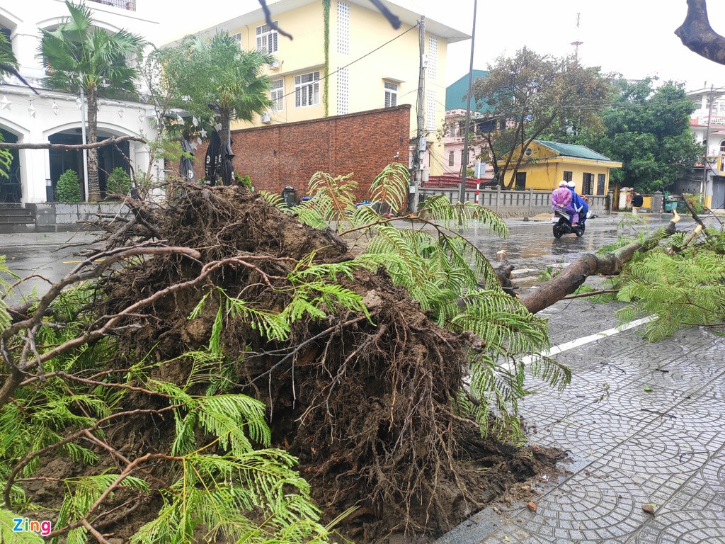 Cảnh ngổn ngang xuất hiện ở TP Huế sau khi bão số 13 ảnh hưởng đến đất liền.