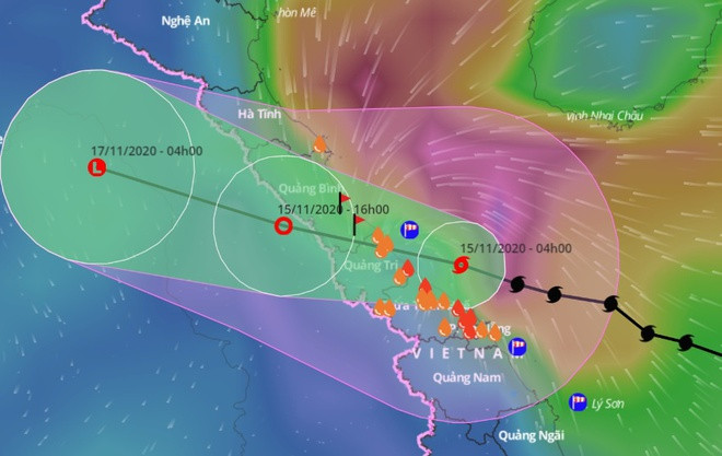 Bao Vamco dang ap sat dat lien, nhieu tinh mien Trung bi anh huong
