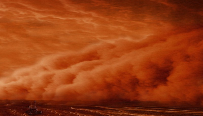 Sao Hỏa thường không có bầu trời đỏ. Sở dĩ bầu trời có màu đỏ là do các cơn bão bụi phát tán các hạt bụi vào bầu khí quyển, khiến bầu trời có màu đỏ hồng.