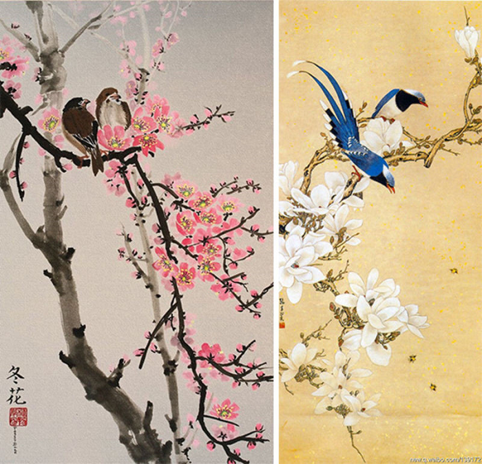  3. Bức họa chim ác là và hoa mận: Tranh lụa dệt được coi là hình thức hoàn mỹ nhất trong ngành lụa. Các sợi lụa nhuộm màu đan cài nhau tạo thành hình như ý. Bức tranh chim ác là và hoa mận được coi là điển hình của tranh lụa dệt thời Nam Tống.