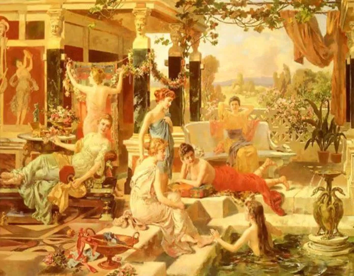  7. Tắm bằng dầu: Người La Mã cổ đại thích tắm bằng dầu, họ bôi dầu lên khắp cơ thể rồi sử dụng một dụng cụ riêng để cạo sạch lớp dầu này đi. Họ tin rằng bụi bẩn trên cơ thể cũng sẽ được loại bỏ cùng với lớp dầu này.