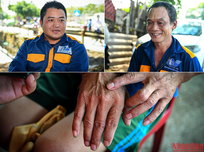 Dù vất vả, nhưng những người thợ cống ngầm vẫn luôn nở nụ cười. Sau nhiều năm tháng "ăn ở" với cống, dấu vết còn lại là những vết sứt sẹo đã chai sần trên đôi bàn tay thô ráp của họ. 