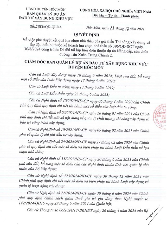 TP HCM: Cong ty Hoang Nguyen duoc chi dinh 2 goi thau xay lap