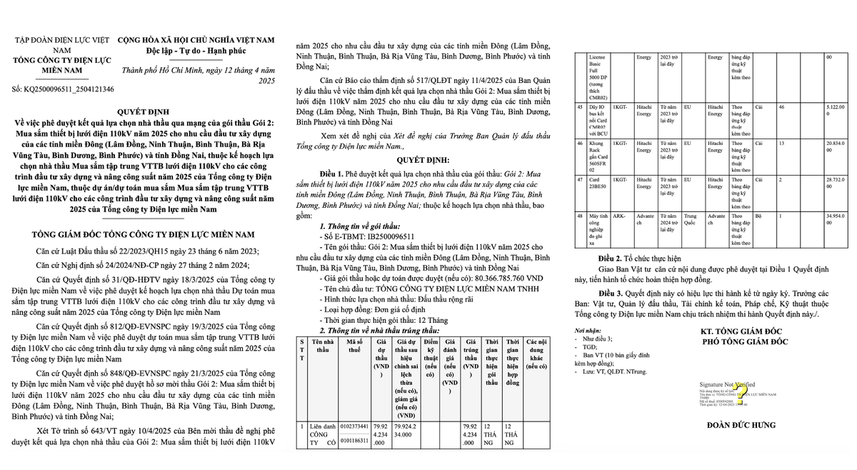 Goi thau hon 80 ty cua Dien luc mien Nam ve tay ai?