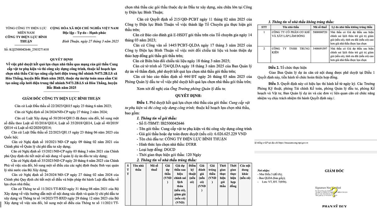 Điện lực Bình Thuận đã tìm được nhà thầu cung cấp vật tư gần 6 tỉ Dien luc Binh Thuan da tim duoc nha thau cung cap vat tu gan 6 ti