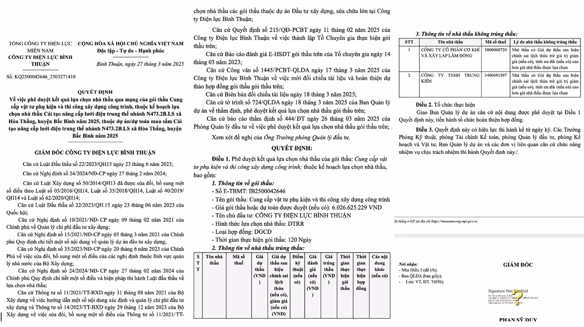 Dien luc Binh Thuan da tim duoc nha thau cung cap vat tu gan 6 ti