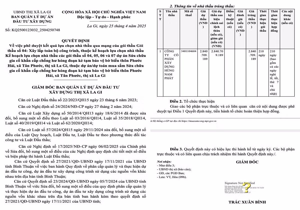 Binh Thuan: Cty Hung Nam Phat lien tiep trung nhieu goi thau trong 1 thang