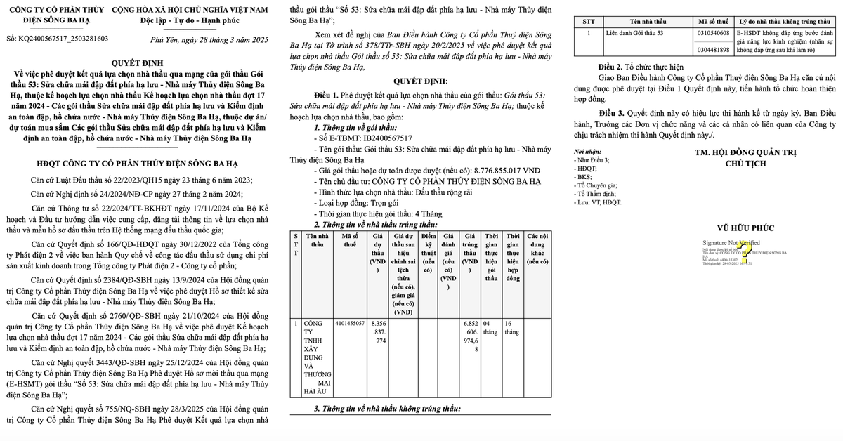 Gói thầu sửa chữa của Thủy điện sông Ba Hạ về tay Cty Hải Âu Goi thau sua chua cua Thuy dien song Ba Ha ve tay Cty Hai Au