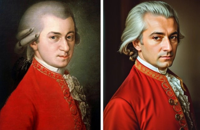 Trong ảnh phục dựng bằng AI, nhà soạn nhạc lừng danh thế giới Wolfgang Amadeus Mozart khiến nhiều người phấn khích khi sở hữu dung mạo điển trai, quyến rũ.