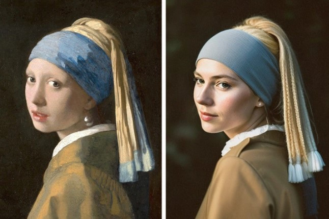 Trong bức ảnh phục dựng bằng AI, cô gái đeo bông tai ngọc trai sở hữu vẻ đẹp trong trẻo, đôi mắt xanh quyến rũ.