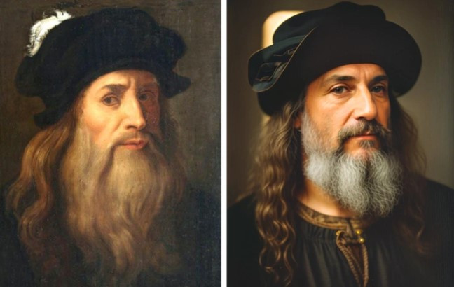 Danh họa lừng danh thế giới Leonardo Da Vinci trong ảnh phục dựng bằng AI mang vẻ đẹp nam tính, phong trần của một nhà nghệ thuật.