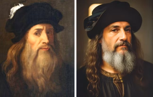 Danh họa lừng danh thế giới Leonardo Da Vinci trong ảnh phục dựng bằng AI mang vẻ đẹp nam tính, phong trần của một nhà nghệ thuật.
