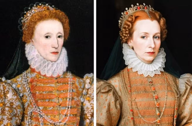 Nữ hoàng Elizabeth I của Anh sở hữu gương mặt đài các với làn da trắng mịn tuyệt đẹp trong ảnh phục dựng bằng AI.