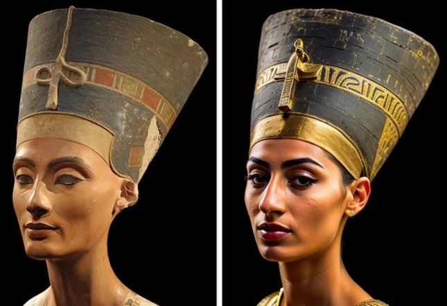 Giống như các ghi chép trong sử liệu, hình ảnh phục dựng bằng AI cho thấy Nữ hoàng Ai Cập Nefertiti thực sự là mỹ nhân tuyệt sắc, sở hữu đôi mắt sắc bén, mũi cao và thẳng.