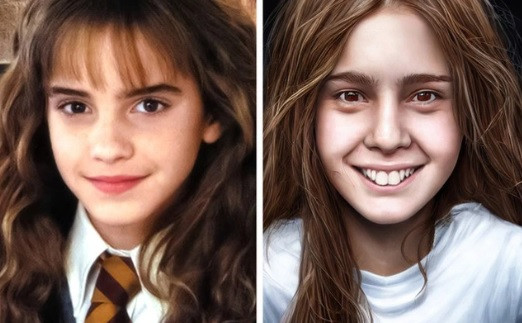 Nữ phù thủy Hermione Granger trong bộ truyện Harry Potter được miêu tả là có mái tóc nâu rậm rạp, đôi mắt nâu và răng cửa lớn. Chuyên gia dựa trên những mô tả này rồi dùng AI phục dựng chân dung Hermione khá hoàn hảo.