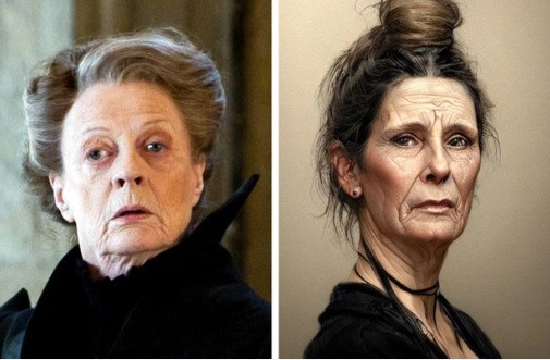 Giáo sư McGonagall trong ảnh phục dựng bằng AI có gương mặt nghiêm nghị, thông thái.