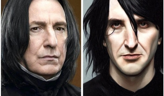 Thầy Severus Snape được nhà văn Rowling miêu tả có dáng người gầy gò, mũi to và khoằm. Ông sở hữu mái tóc đen dài ngang vai và đôi mắt đen lạnh lùng. Hình ảnh phục dựng bằng AI cho thấy thầy Snape có dung mạo khác biệt so với nhân vật trong phim.