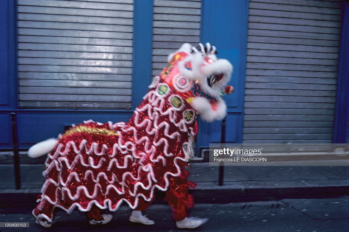 Một chú lân đi qua khu nhà ở quận 13 Paris.
