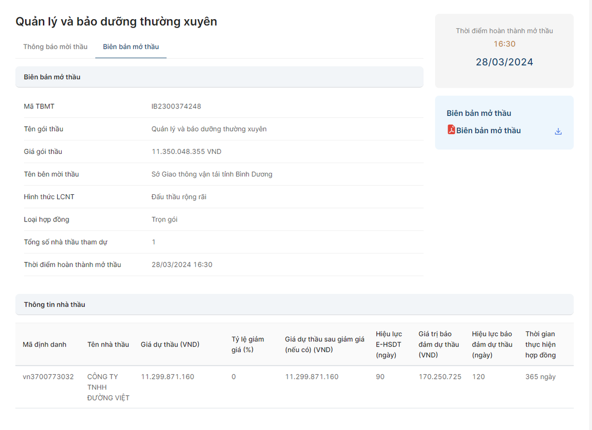 Duy nhat Cty Duong Viet du 2 goi thau cua So GTVT Binh Duong