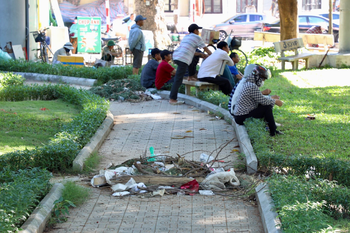 Phế liệu, rác thải bủa vây vườn hoa.
