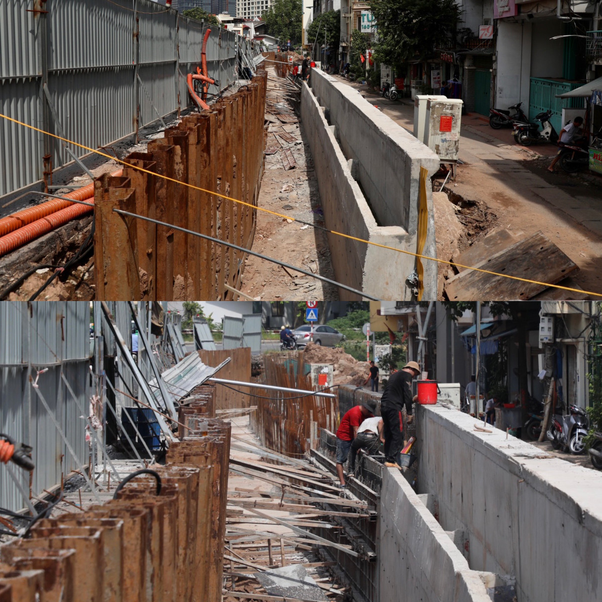 Trên cơ sở các chỉ đạo của chỉ đạo của UBND Thành phố Hà Nội về việc thi công điều chỉnh kết cấu đê hữu Hồng đoạn từ nút giao khách sạn Thắng Lợi đến nút giao cầu Nhật Tân, nhà thầu thi công đã khẩn trương thực hiện các chỉ đạo của UBND TP cũng như của Ban Quản lý dự án.