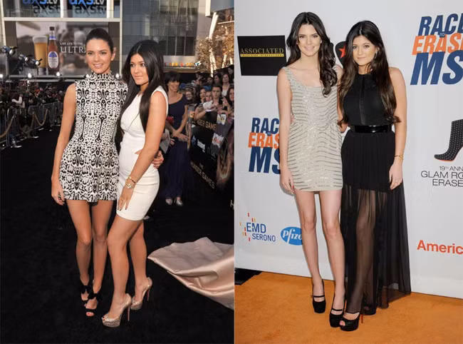 Váy bó khoe chân dài là một trong những trang phục dự tiệc yêu thích của hai chị em nhà Jenner.