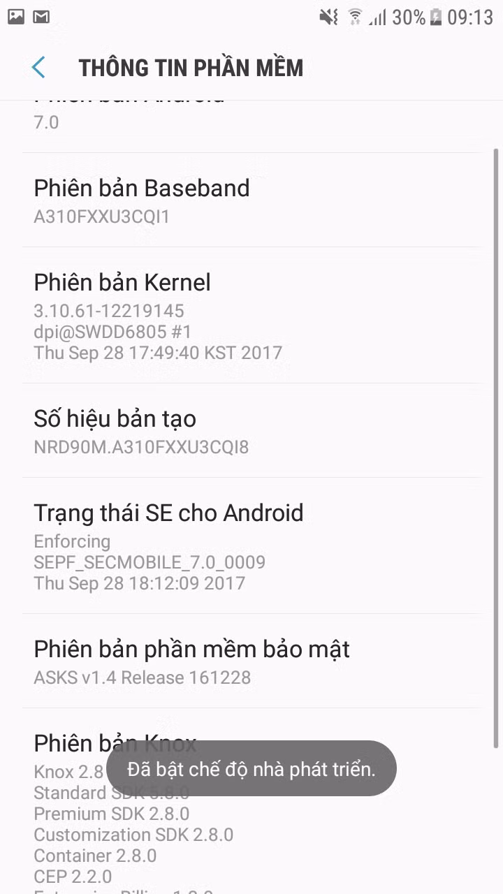 Bước 4: Nhấp đúp nhiều lần vào mục số hiệu bản tạo. Sau lần đút đó, máy sẽ thông báo bạn là nhà phát triển