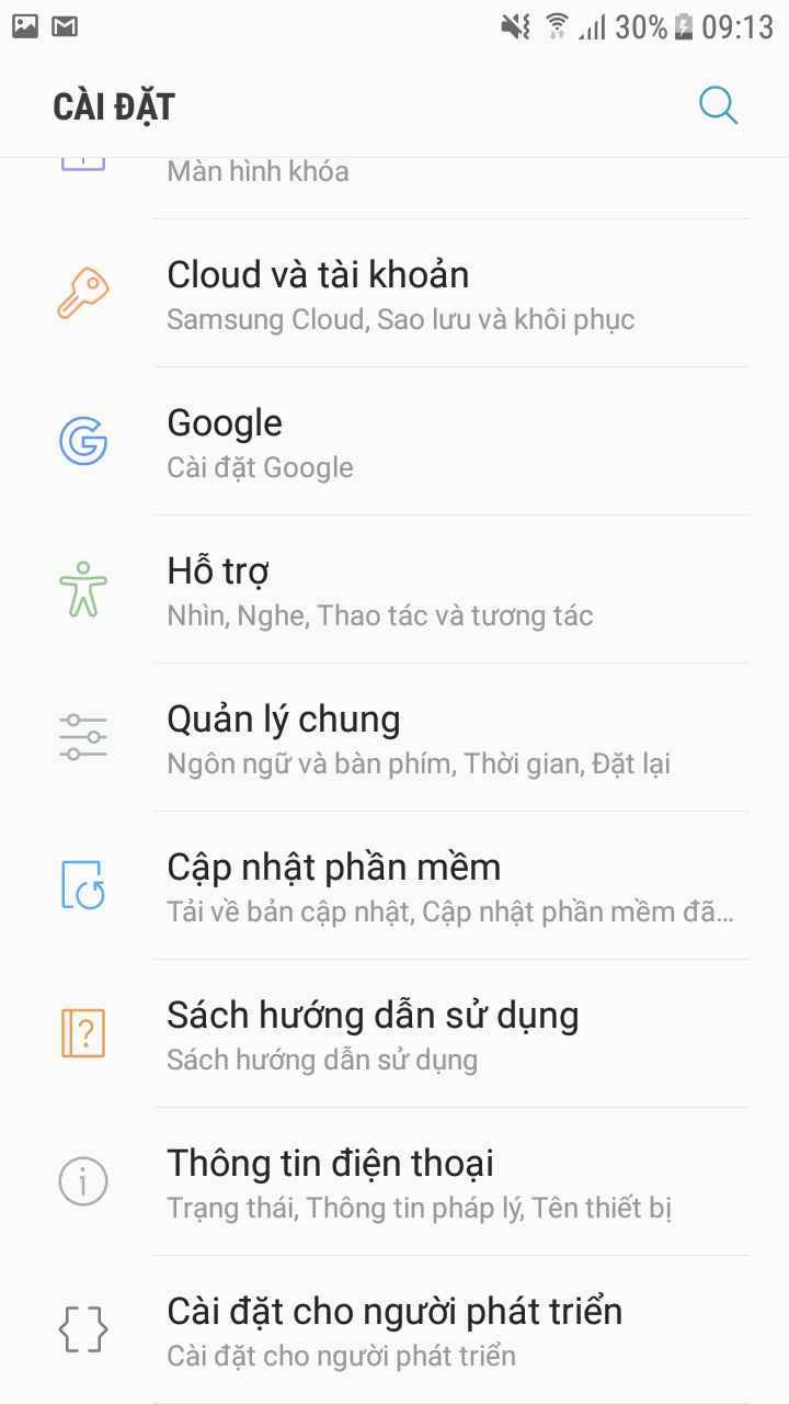 Bước 5: Về lại mục cài đặt ban đầu, lúc này bạn sẽ thấy có thêm mục cài đặt cho người phát triển.