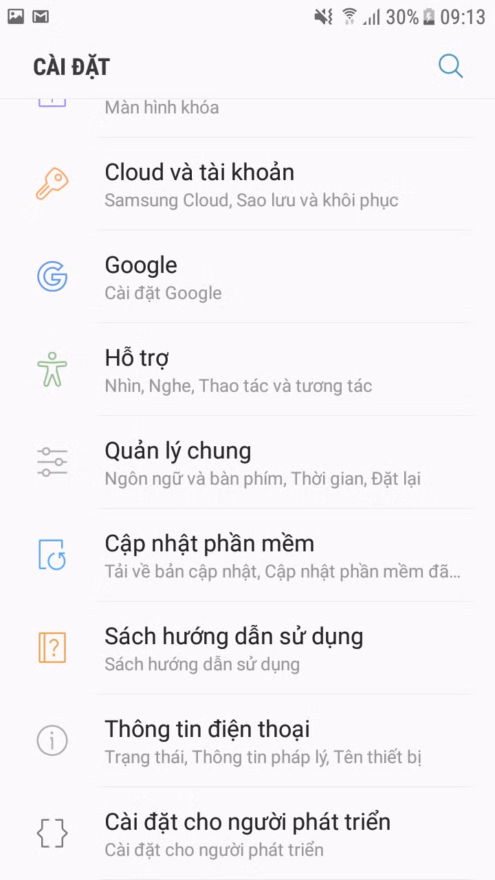 Bước 5: Về lại mục cài đặt ban đầu, lúc này bạn sẽ thấy có thêm mục cài đặt cho người phát triển.