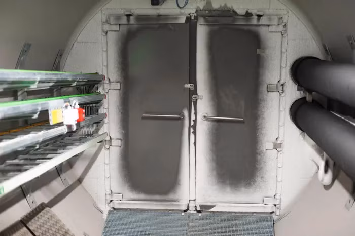 Căn hầm này được xây dựng sâu vào núi Plateau và có một hệ thống đường hầm dài 130 mét, với các hệ thống điện và làm mát đảm bảo nhiệt độ bên trong ổn định. Đường hầm dẫn đến một buồng chính, được bảo vệ bởi lớp an ninh bổ sung để bảo vệ hàng triệu hạt giống đang được bảo quản bên trong.