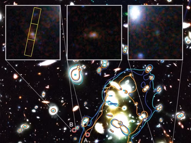 Hình ảnh nhân bản của "gã khổng lồ" JD1 đã xuyên không 13,3 tỉ năm ánh sáng đến Trái Đất.