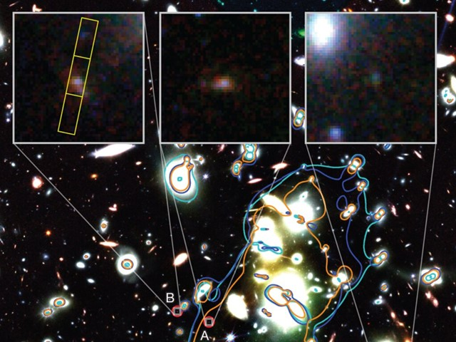 Hình ảnh nhân bản của "gã khổng lồ" JD1 đã xuyên không 13,3 tỉ năm ánh sáng đến Trái Đất.