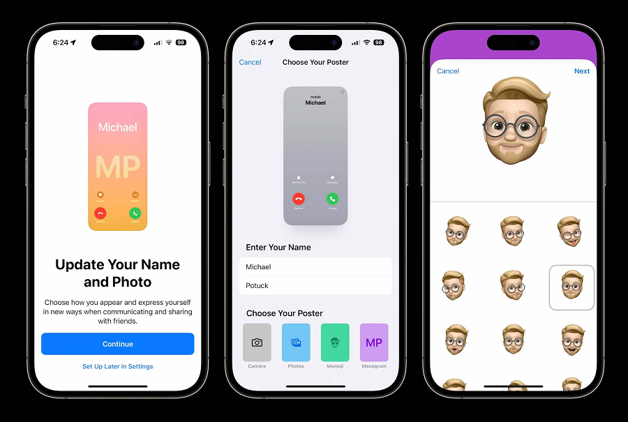 Các hình ảnh (được gọi là poster) toàn màn hình sẽ hiển thị cho cuộc gọi đến, tin nhắn văn bản và cuộc gọi FaceTime.