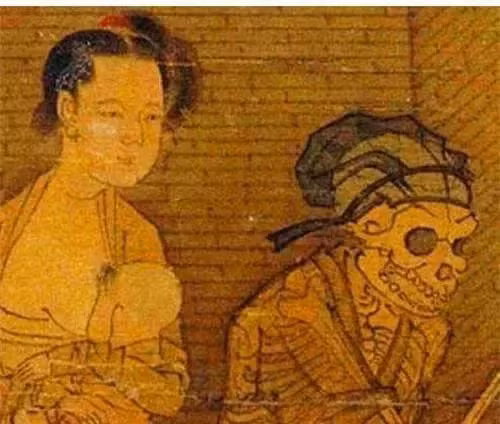 Tuy nhiên, khi quan sát kỹ lưỡng, sẽ xuất hiện những chi tiết kỳ quái và ma mị. Người xem sẽ phát hiện rằng nhân vật trung tâm trong tranh là một bộ xương mặc quần áo, ngồi thoải mái.