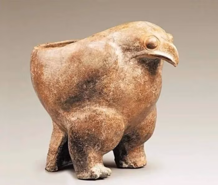 Năm 1957, tại một thôn nhỏ ở huyện Hoa, tỉnh Thiểm Tây, Trung Quốc, Yên Tư Nghĩa, một nông dân đang làm ruộng đã tình cờ khám phá một chiếc hũ gốm màu xám đen có hình dạng đặc biệt. Chiếc hũ có hình dạng của một con chim ưng và nông dân không hề biết rằng đó là một bảo vật quốc gia.