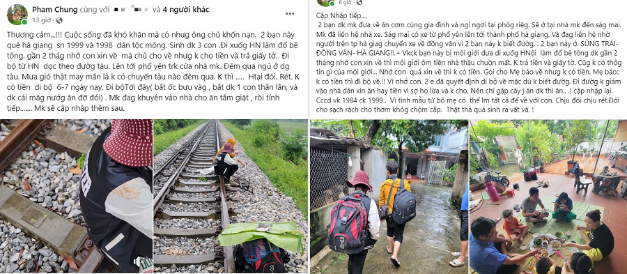 Vợ chồng người H'Mông bị lừa hết tiền, dầm mưa đi bộ từ Hà Nội về Hà Giang Vo chong nguoi H'Mong bi lua het tien, dam mua di bo tu Ha Noi ve Ha Giang