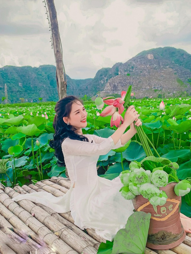 Khắp nơi, màu xanh của lá, sắc hồng phấn của những đóa sen, trải dài cả một vùng rộng lớn đẹp như bức tranh thủy mặc, làm nổi bật khung cảnh thiên nhiên thanh bình vốn có của vùng đất Cố đô, khiến ai đi ngang qua cũng phải trầm trồ, thích thú. Cô gái đến từ vùng đất Nam Định đã khoe sắc trọn vẹn cùng vẻ đẹp tinh khôi của những bông sen, và hòa mình trong khung cảnh mênh mang xanh của núi rừng bao quanh.