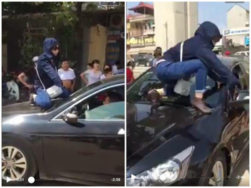 Mặc cho cảnh sát giao thông và dân phòng can thiệp, khuyên ngăn nhưng cô vợ trẻ vẫn một mực ngồi trên nóc capo nói lời hăm dọa, yêu cầu chồng mở cửa xe. Phải mất một lúc lâu, cô vợ trẻ mới vào được xe và ngay lập tức đã “gửi tặng” ông chồng vài nắm đấm. Còn “kẻ thứ 3”, nhân lúc không ai để ý đã nhanh chóng rời khỏi xe để tránh trở thành nạn nhân của vụ đánh ghen táo tợn này.