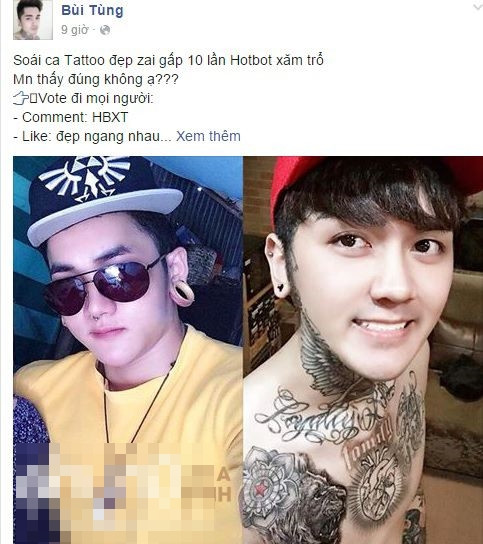  A đây rồi: Hot boy xăm trổ Lê Hoàng Anh, sinh năm 1988 (trái) đã là cái tên không còn xa lạ với dân mạng Việt thời gian gần đây. Luôn tự nhận mình là dân chơi, tiêu tiền thả ga và có ngoại hình siêu bảnh trai... Lê Hoàng Anh là nhân vật gây xôn xao và cũng bị nhiều người ghét nhất thời gian qua. Và mới đây, Hoàng Anh đã chính thức gặp một "đối thủ" với phong cách ngoại hình tương tự.