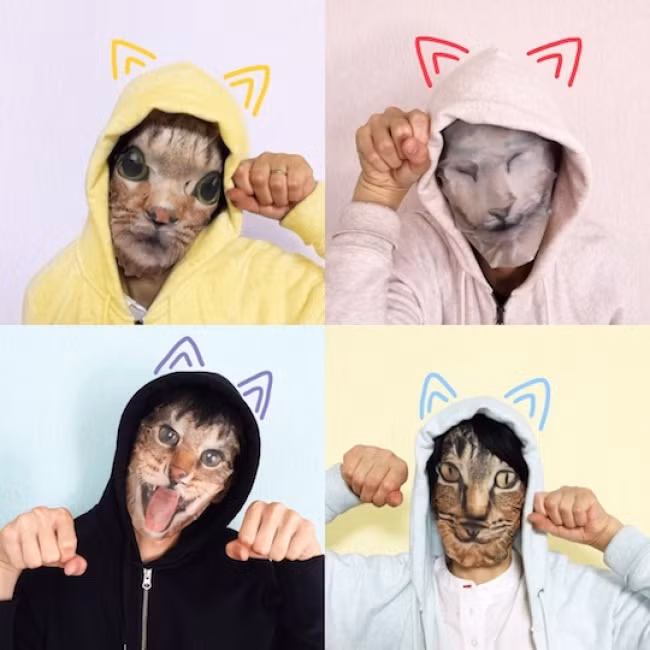 Những chiếc mặt nạ mèo giúp người dùng có diện mạo đáng yêu, hoạt bát hơn.
