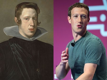 Tỷ phú Mark Zuckerberg (phải ảnh) cũng gây kinh ngạc khi có ngoại hình quá giống với vua Philip IV của Tây Ban Nha.