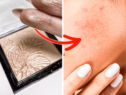 Sử dụng mỹ phẩm chứa hạt phản quang. Từng có thời gian, mỹ phẩm chứa hạt phản quang, nhũ lấp lánh như phấn phủ, son môi, phấn mắt,... rất được ưa chuộng. Mặc dù mang lại hiệu ứng lấp lánh, bắt sáng tốt nhưng bí kíp làm đẹp này tiềm ẩn nhiều rủi ro cho da.