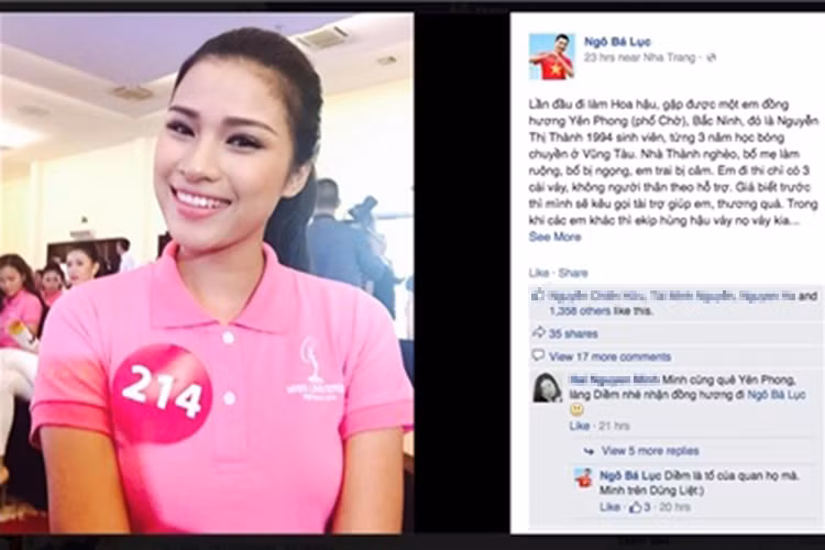 Còn nhớ, 2 năm trước, Nguyễn Thị Thành chỉ là cô gái quê chân chất. Sinh ra trong một gia đình nghèo ở Bắc Ninh có bố bị ngọng, em trai bị câm, Nguyễn Thị Thành được xem là thí sinh vượt khó tại cuộc thi Hoa hậu Hoàn vũ Việt Nam 2015. Ảnh: Sức khỏe cộng đồng